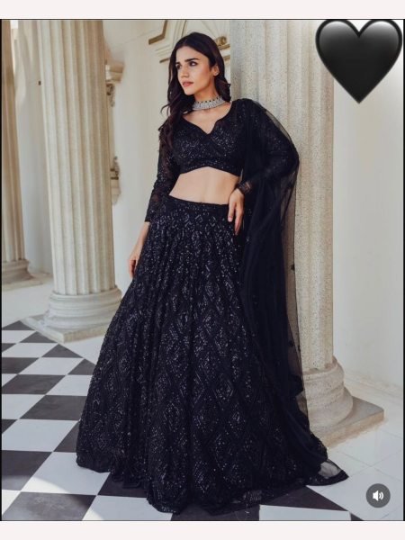 Black Color Party Special Georgette Lehenga Choli With Sequence And Dori Work  Designer Lehenga Choli