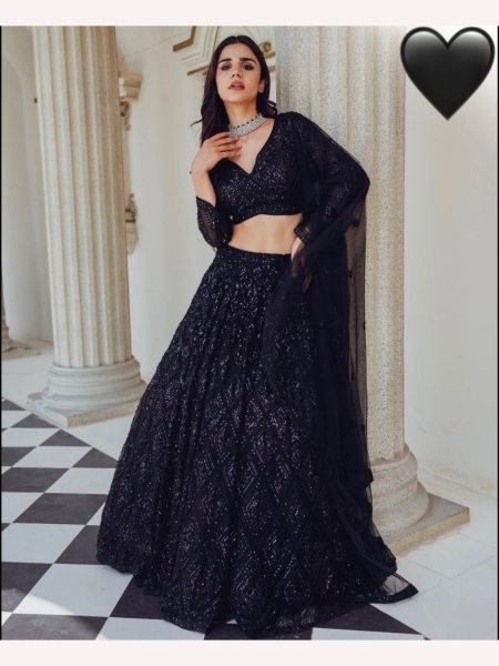 Black Color Party Special Georgette Lehenga Choli With Sequence And Dori Work  Designer Lehenga Choli