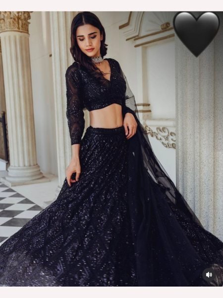 Black Color Party Special Georgette Lehenga Choli With Sequence And Dori Work  Designer Lehenga Choli