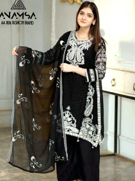 Black Color Pure Fox Georgette Embroidered Suits  Designer Plazzo Salwar Suits Wholesale