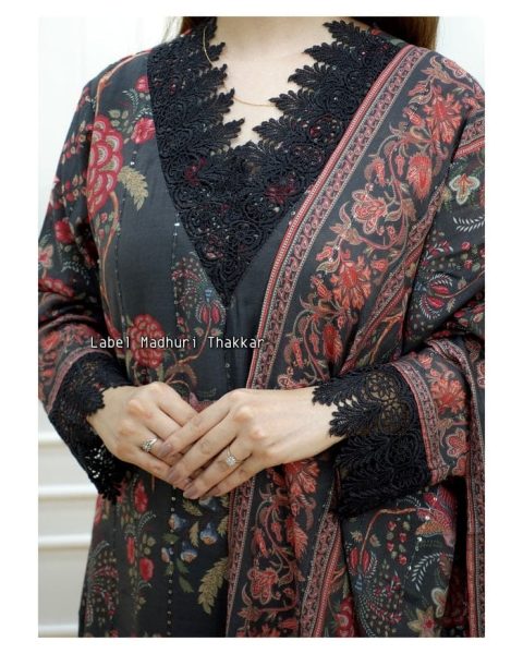 Black Color Pure Muslin Chikankari Hevay Lace Work Kurti Set  Lucknowi Chikankari Kurtis Wholesale