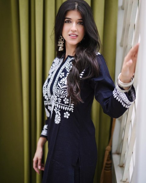 Black Color Rayon Cotton Kurti With Pant  Kurti With Bottom Wholesale