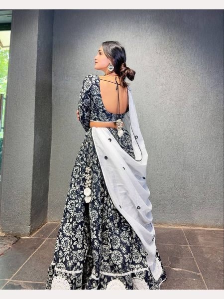 Black Color Reyon Printed Lehenga Choli  Navratri Lehnega Choli