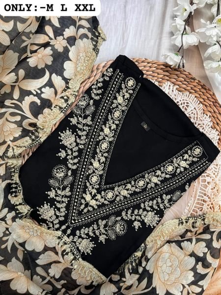 Black Color Reyon Sllb Kurti With Afghani Pant With Floral Print Dupatta 3 Piece Kurti Set