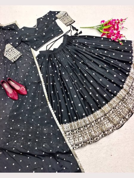 Black Color Sequence  Embroidery Work Lehenga Choli  Designer Lehenga Choli