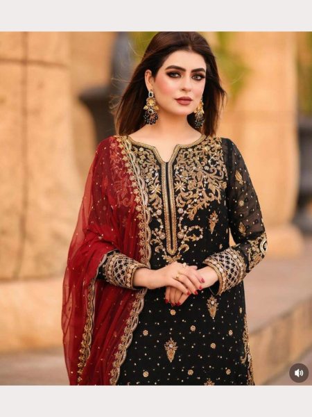 Black Color Sequence Embroidery Work Salwar Suits Designer Plazzo Salwar Suits Wholesale