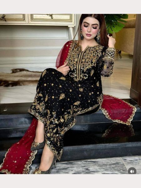 Black Color Sequence Embroidery Work Salwar Suits Designer Plazzo Salwar Suits Wholesale