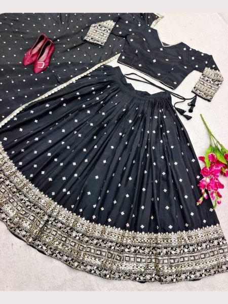 Black Color Sequence  Embroidery Work Lehenga Choli  Designer Lehenga Choli
