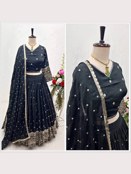 Black Color Sequence  Embroidery Work Lehenga Choli  Designer Lehenga Choli