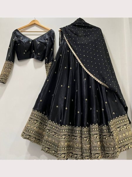 Black Color Sequence  Embroidery Work Lehenga Choli  Designer Lehenga Choli