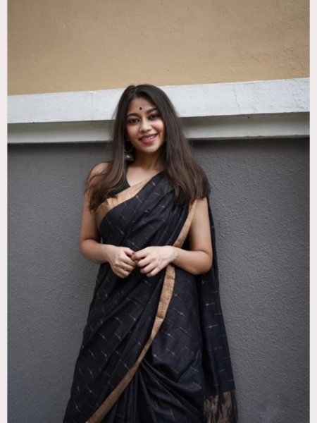 Black Color Soft Linen Slub  Saree  Linen Sarees Wholesale