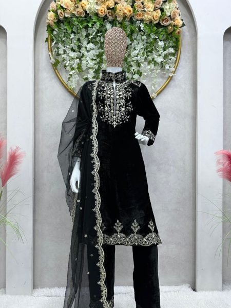 Black Color Velvet Sequence Work Suits  Ready To Wear Collection