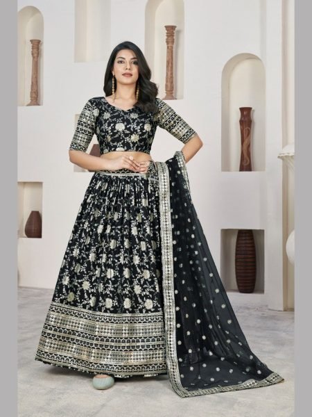 Black Color Zari And Sequence Embroidery Lehenga Choli  Designer Lehenga Choli