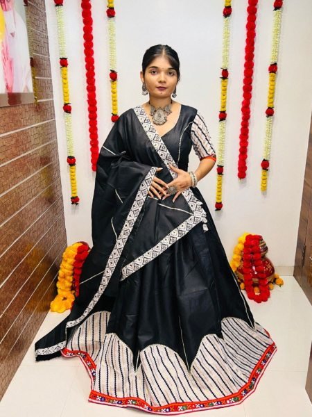 Black Cotton Silk Lehenga Set Gotta Patti   Mirror Work Perfect for Navratri Nights 