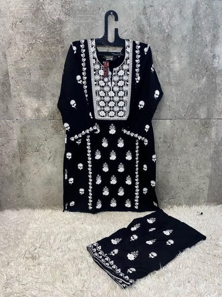 Black Embroidered Pakistani Suit in Heavy Rayon HF-187D for Festive Wear Salwar Kameez