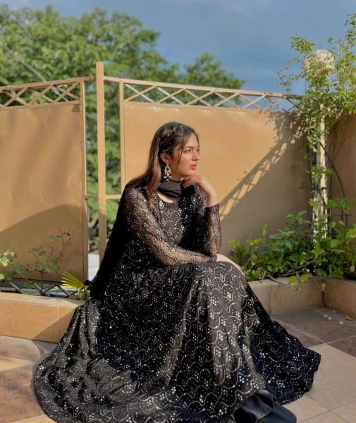 Ready to Wear Black Faux Blooming Sharara Set 3 Piece Designer Suit with Heavy Sequin Embroidery at Wholesale Price Anarkali Kurtis 