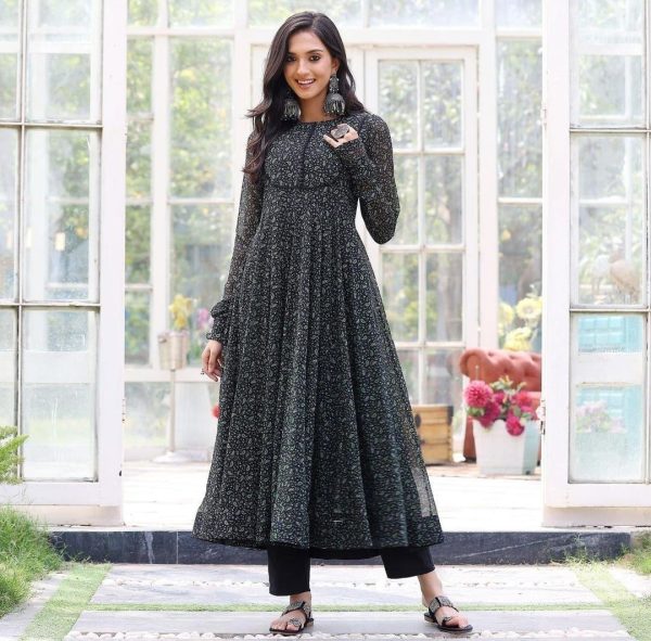 Black Georgette Anarkali Gown For Casual Wear  Georgette Kurti 