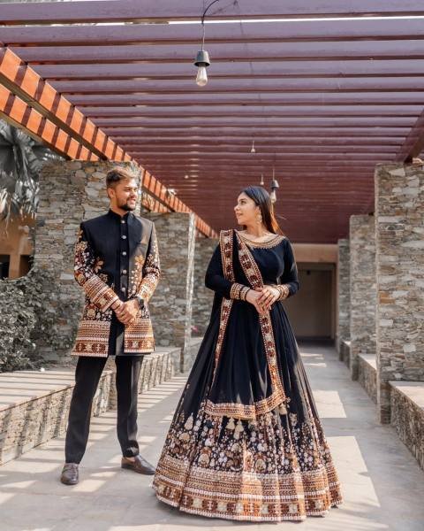 Black Georgette Bridal Lehenga Choli with Thread   Sequins Embroidery  Heavy Flair   Can Can     Semi Stitched Designer Set Designer Lehenga Choli