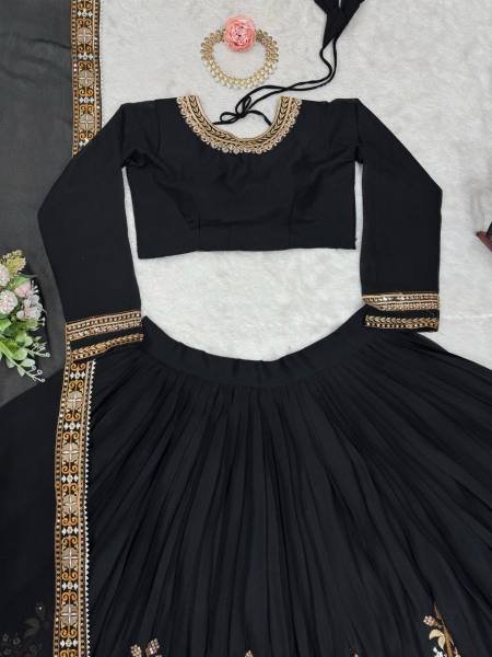 Black Georgette Bridal Lehenga Choli with Thread   Sequins Embroidery  Heavy Flair   Can Can     Semi Stitched Designer Set Designer Lehenga Choli