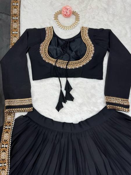 Black Georgette Bridal Lehenga Choli with Thread   Sequins Embroidery  Heavy Flair   Can Can     Semi Stitched Designer Set Designer Lehenga Choli