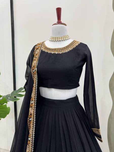 Black Georgette Bridal Lehenga Choli with Thread   Sequins Embroidery  Heavy Flair   Can Can     Semi Stitched Designer Set Designer Lehenga Choli