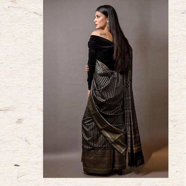 Black & Gold Toned Organic Banarasi Silk Saree For Wedding Wear  Banarasi Saree Wholesale