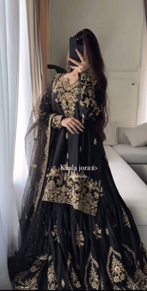 Black Heavy Embroidered Natural Crepe Sharara Suit Set with Georgette Dupatta Ready to Wear Party Wear for Resellers Ready To Wear Collection