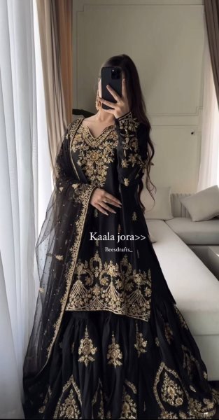 Black Heavy Embroidered Natural Crepe Sharara Suit Set with Georgette Dupatta Ready to Wear Party Wear for Resellers Ready To Wear Collection