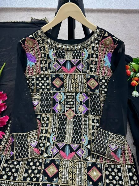 Black Heavy Embroidery Fox Georgette Sharara Set  Ready To Wear Collection