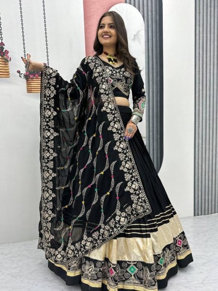 Black Magic Cotton Lehenga Choli with Silver Gleam Perfect for Garba Queens 