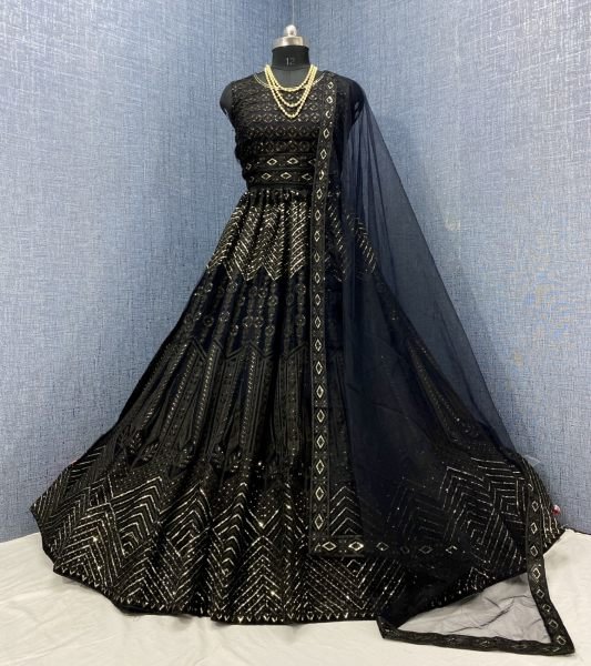 Black Net Embroidered Indian Lehenga Blouse For Eid Designer Lehenga Choli