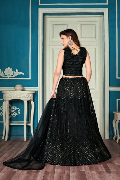 Black Net Embroidered Indian Lehenga Blouse For Eid Designer Lehenga Choli