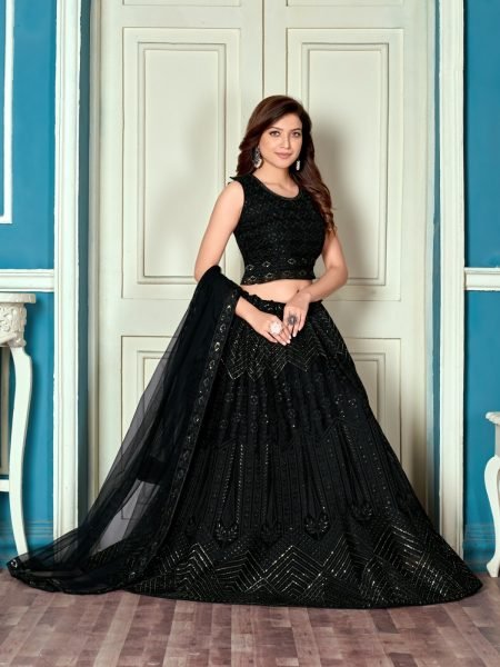 Black Net Embroidered Indian Lehenga Blouse For Eid Designer Lehenga Choli