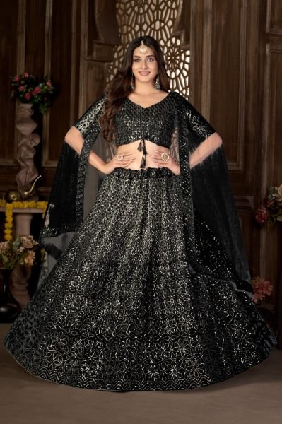 Black Net With Embroidery Work Lehenga Choli Designer Lehenga Choli