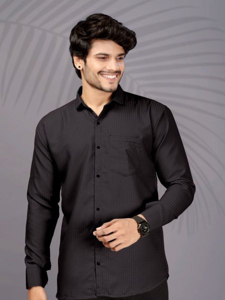 Black Popcorn Fabric Shirt for Men Stylish Daily Wear Mens Wear