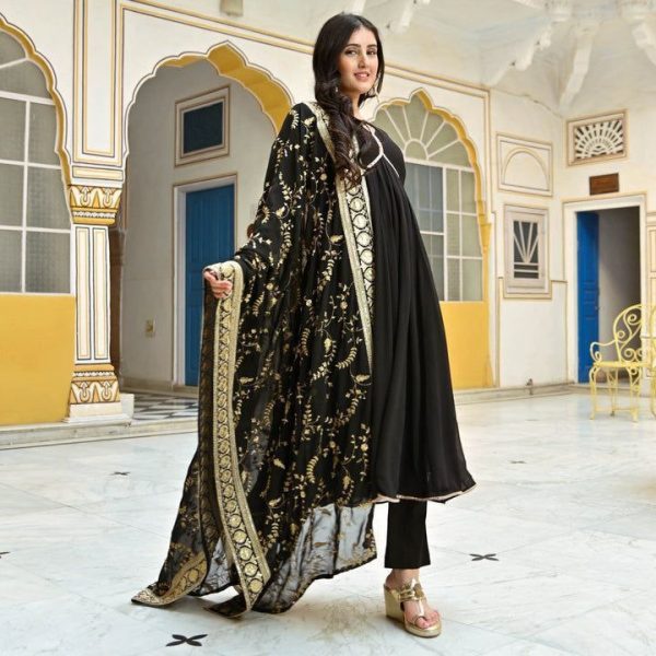 Black Premium Georgette Anarkali Kurti  Anarkali Kurtis 