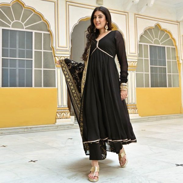 Black Premium Georgette Anarkali Kurti  Anarkali Kurtis 