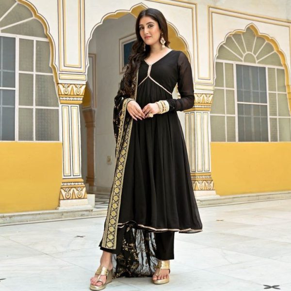 Black Premium Georgette Anarkali Kurti  Anarkali Kurtis 