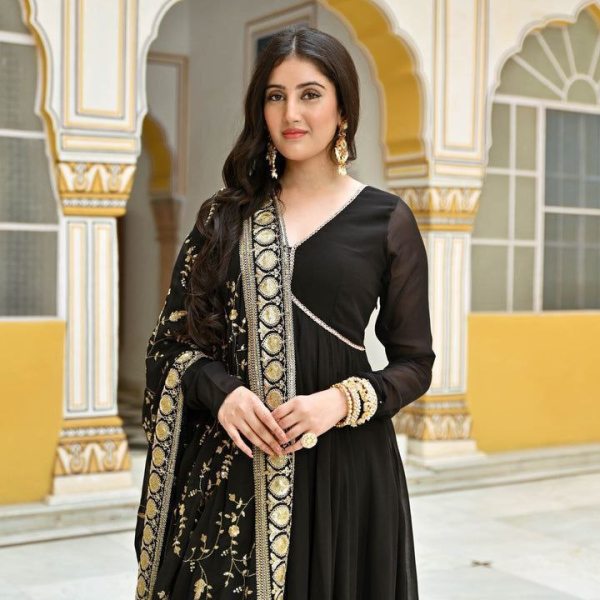 Black Premium Georgette Anarkali Kurti  Anarkali Kurtis 