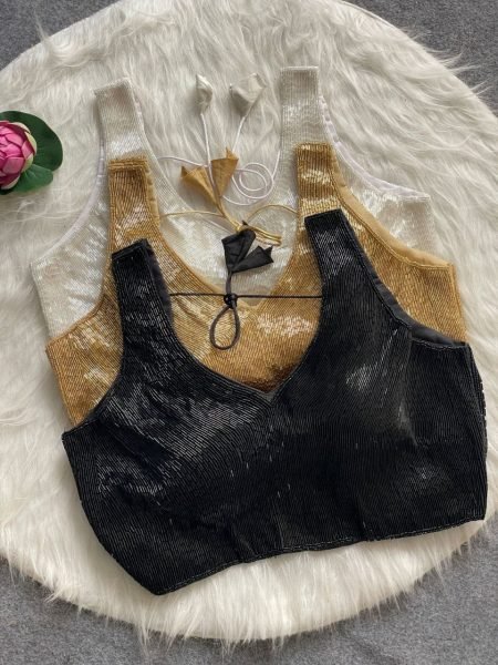 Black Pure Silk Handcrafted Blouse with Pipe Moti  Pearl   Beads Work Ready to Wear Wholesale Manufacturer Rate Blouse Collection