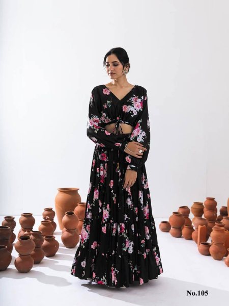 Black ReadyMade Heavy Chinon Printed Lehenga Choli  Designer Lehenga Choli