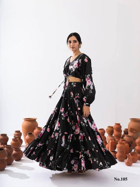 Black ReadyMade Heavy Chinon Printed Lehenga Choli  Designer Lehenga Choli