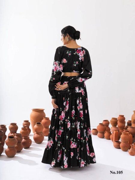 Black ReadyMade Heavy Chinon Printed Lehenga Choli  Designer Lehenga Choli