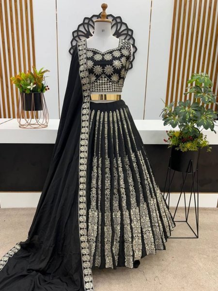 Black   Silver Designer Chinnon Lehenga Set Bold Party Look for Global Events