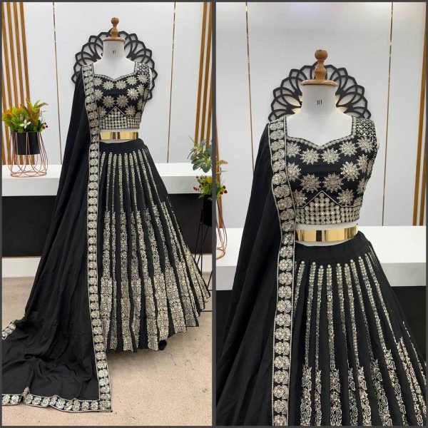 Black   Silver Designer Chinnon Lehenga Set Bold Party Look for Global Events Designer Lehenga Choli
