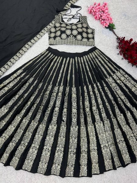 Black   Silver Designer Chinnon Lehenga Set Bold Party Look for Global Events Designer Lehenga Choli