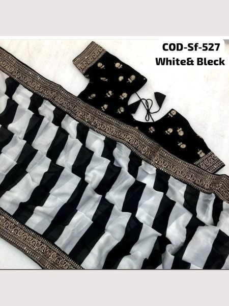  Black & White Colour Combinations  Georgette Saree  Georgette Sarees Wholesale