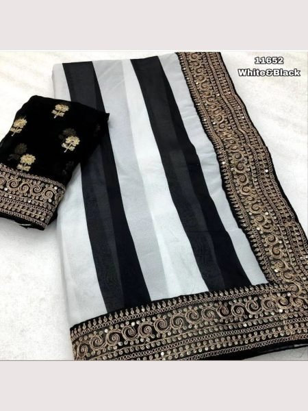  Black & White Colour Combinations  Georgette Saree  Georgette Sarees Wholesale