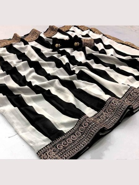  Black & White Colour Combinations  Georgette Saree  Georgette Sarees Wholesale