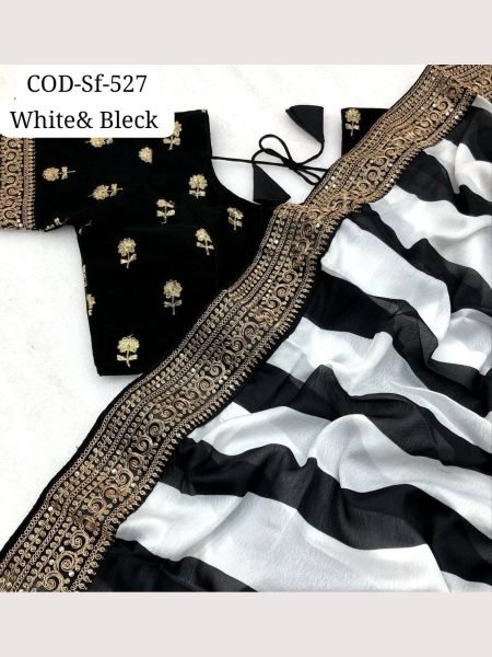  Black & White Colour Combinations  Georgette Saree  Georgette Sarees Wholesale